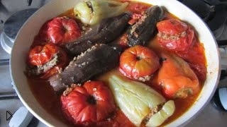 —мотреть онлайн Овощи фаршированные мясом: перец, помидор, баклажан