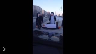 —мотреть онлайн Пингвины переходят дорогу на улице города